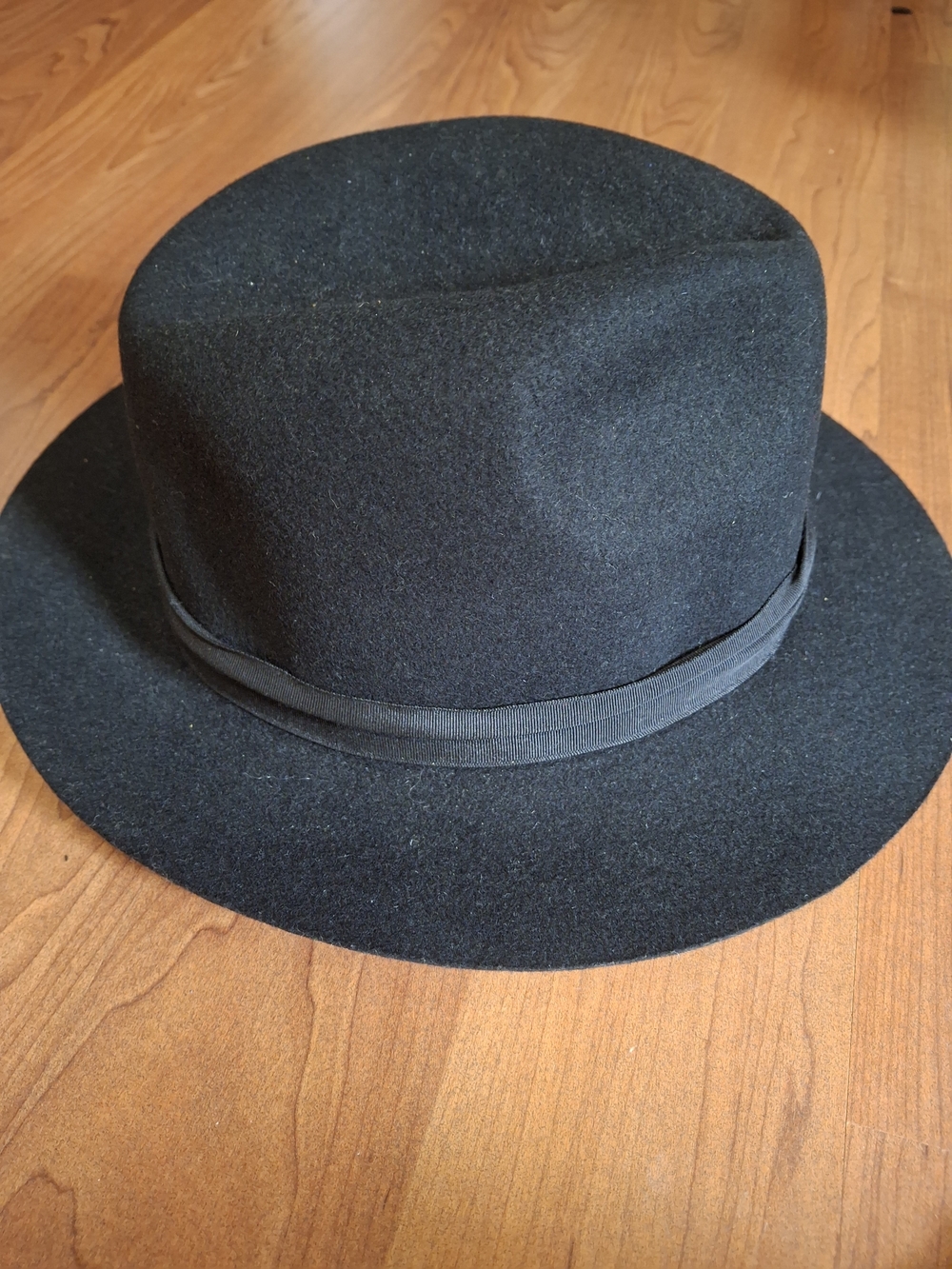 A. Adams & Spire Black Felt Fedora Wide Brim Classic Dress Hat